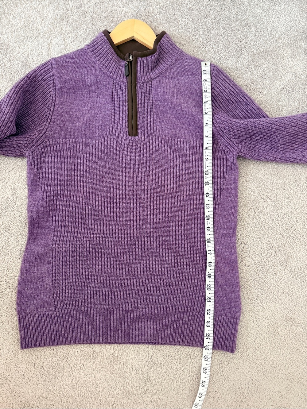 L.L. Bean Vintage Merino Wool Women's Zip-Neck Sweater Ribbed Purple Small - Picture 10 of 11